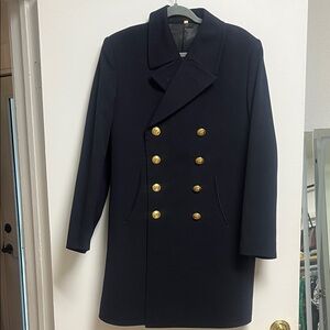 Men's Vintage Military Navy Peacoat with Gold Anchor Buttons Tailored EUC Medium